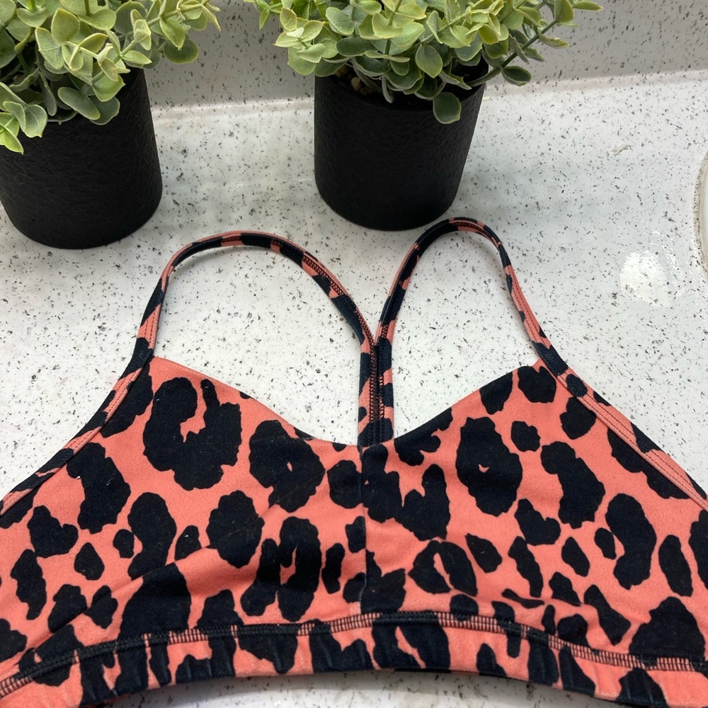 Fleo Coral and Black Leopard-Print Reinette sports bra